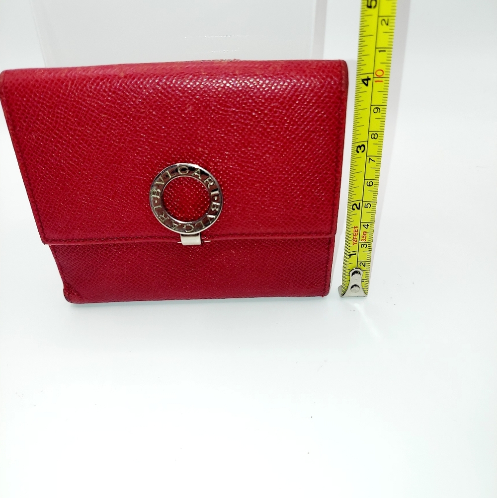 Bvlgari Red Saffiano Pebbled Leather Bifold Wallet ID Window GUC - Picture 15 of 15